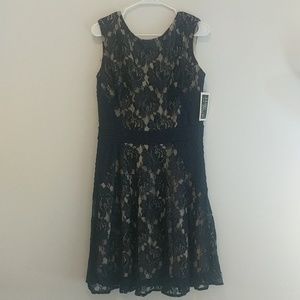 NWT Stunning blue over nude lace dress